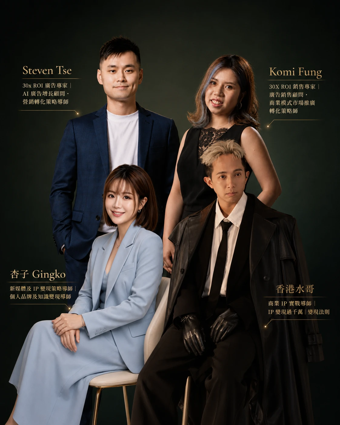RM IP 教練團四位導師 — Steven Tse · Komi Fung · 杏子 Gingko · 香港水哥
