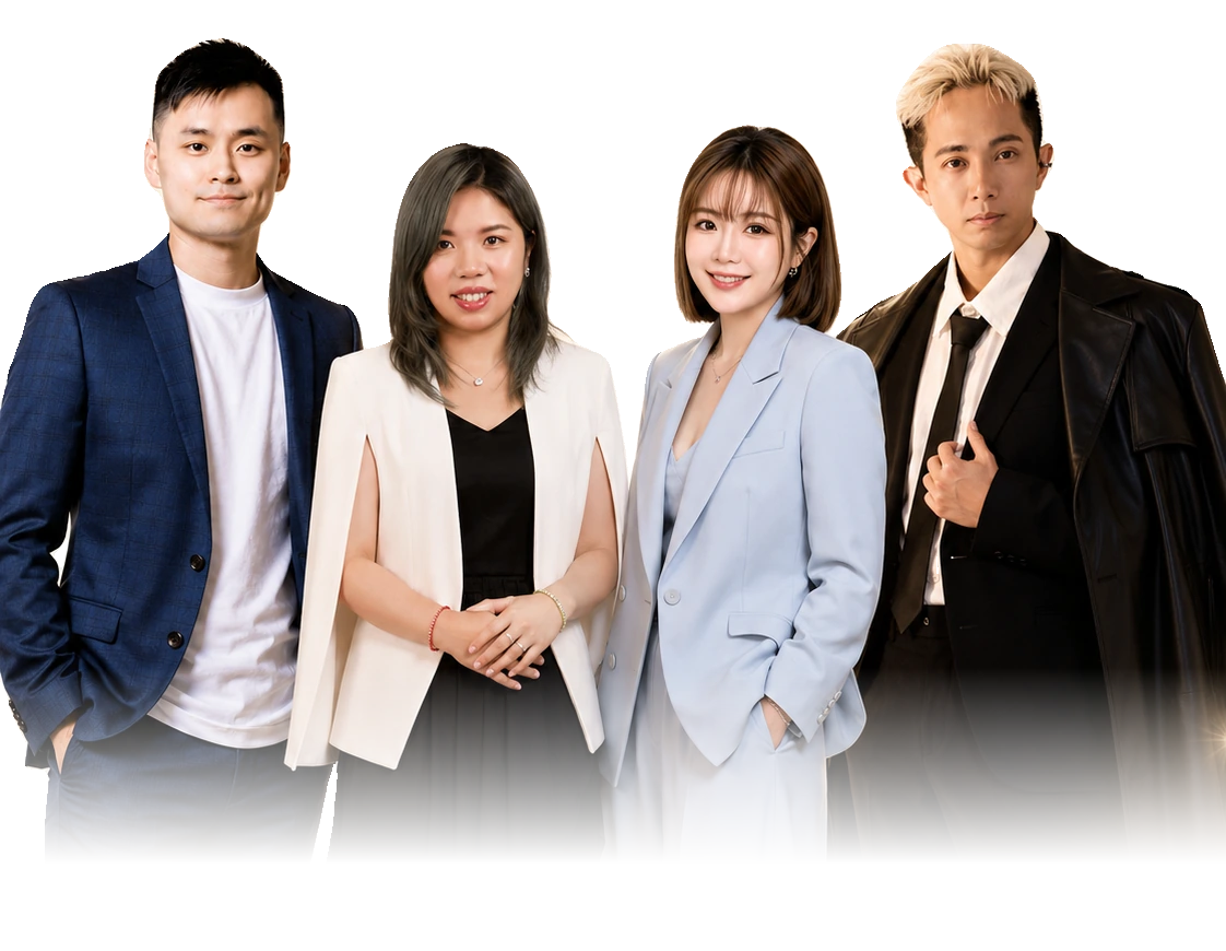 Steven Tse、Komi Fung、杏子 Gingko、香港水哥四位實戰導師